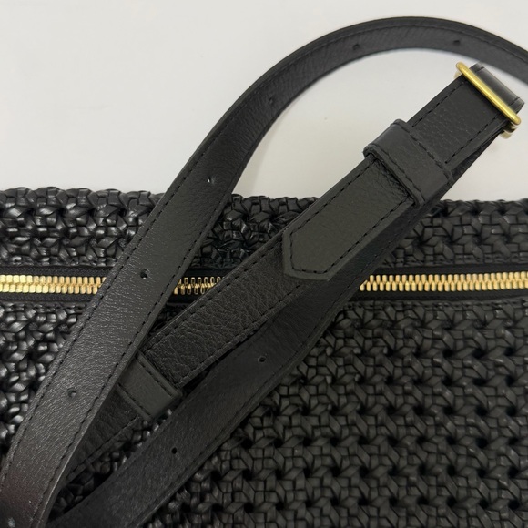 Clare V. Grande Rattan Woven Leather Belt Bag Crossbody Shoulder Bag Black - Picture 10 of 16